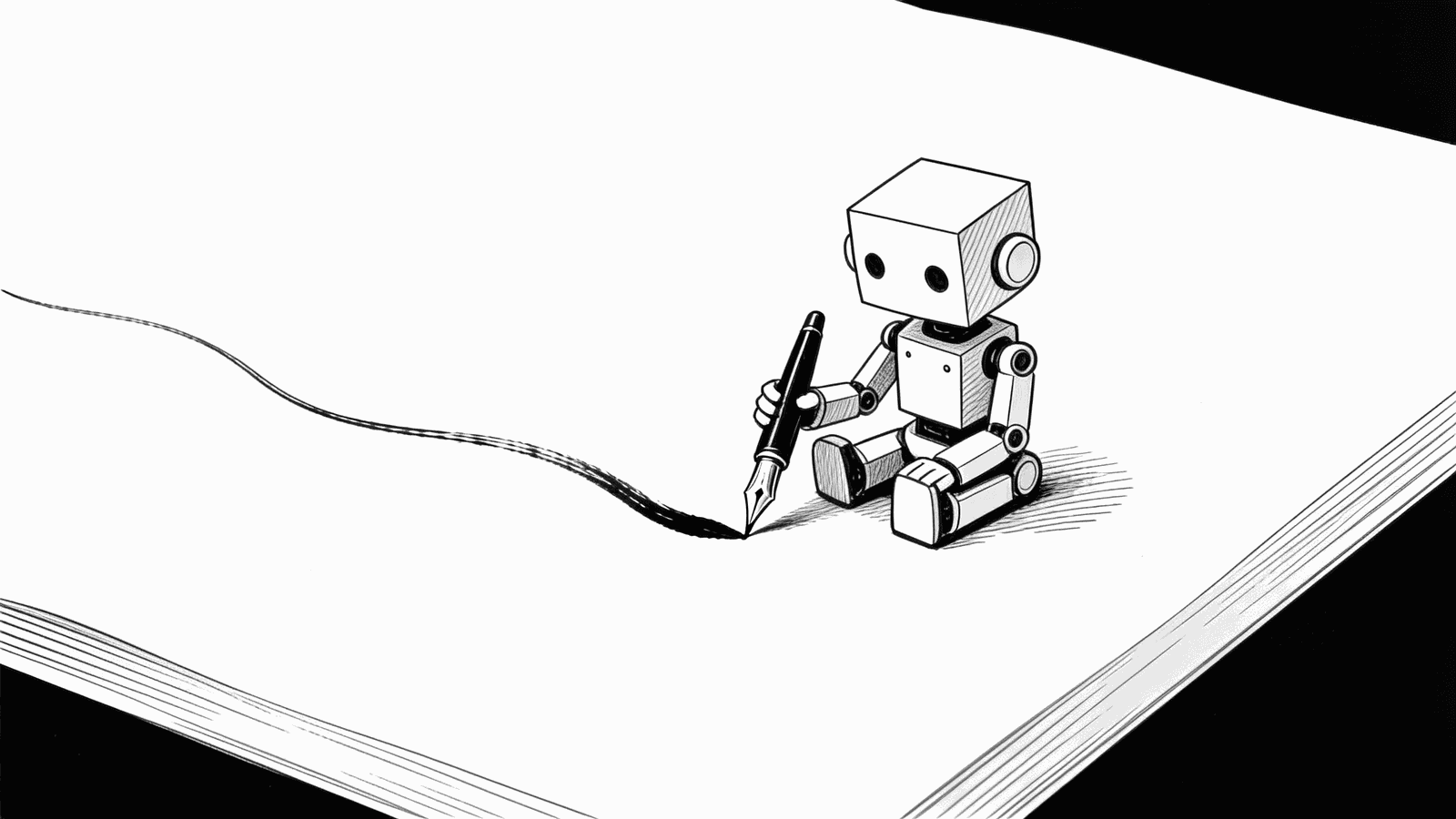 Illustration of a small robot drawing a single continuous line